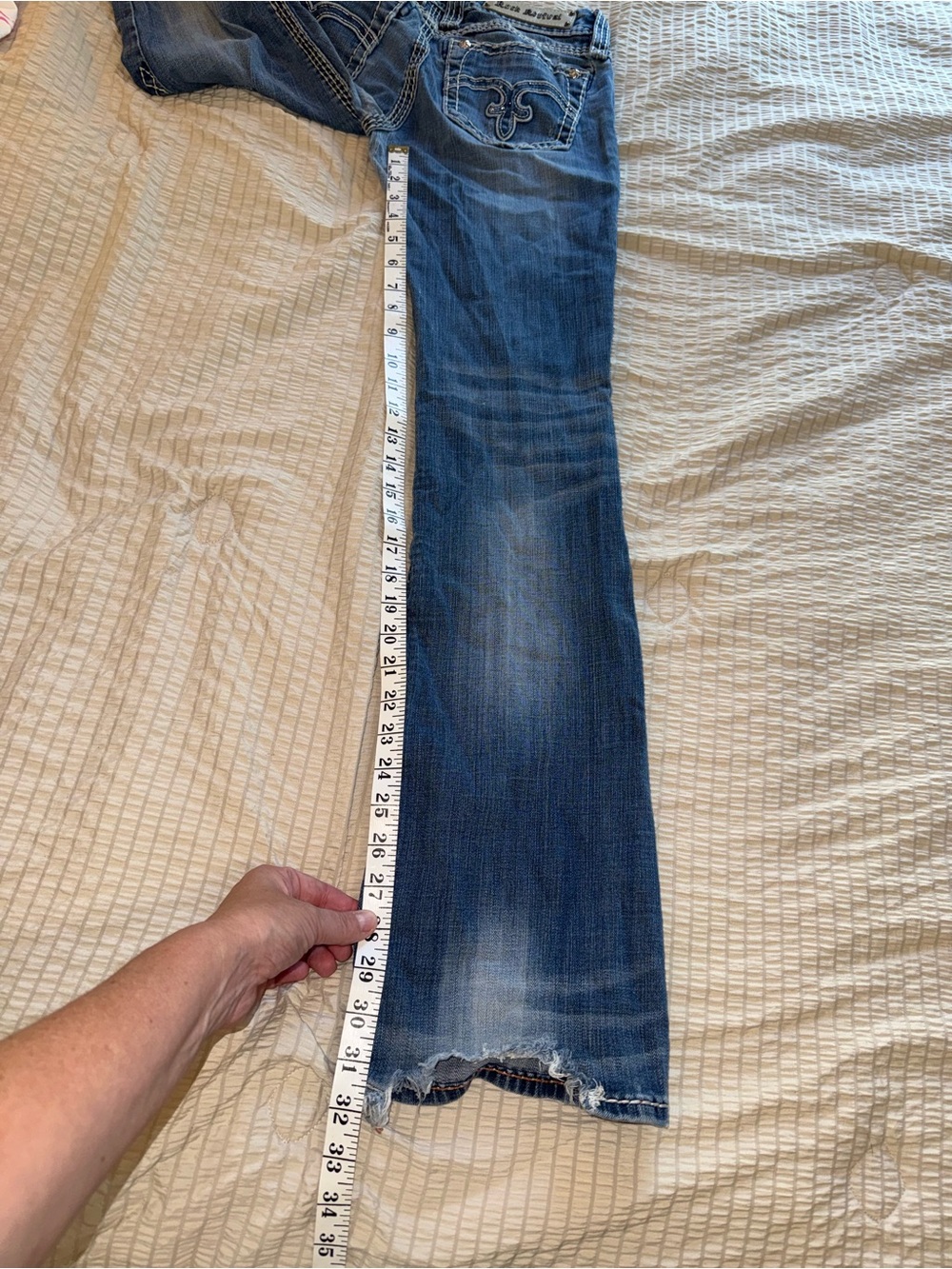 Vintage Rock Revival Low Rise Patched Distressed Alanis Boot Jeans 28 - Picture 8 of 12